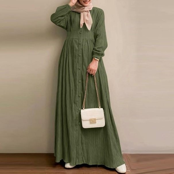 Verve 2025 Muslim Long Sleeve Solid Color Robe Spring And Autumn New Elegant Casual Plus Size Women's Dress_ecoleips.com