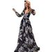 Women's Clothing New Women's Dress Sexy Deep V Long Sleeve Printed Fashion Dress_ecoleips.com