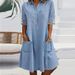 Women's Clothing Mesh Splicing Solid Color Denim Short Sleeved Dress Long Skirt_ecoleips.com