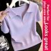 Women's Summer Slimming Knitted Polo Shirt Solid Color Loose Fit Base Top For Commuting And Outerwear Popular Style_ecoleips.com