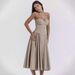 In Stock 2024 Summer Niche Style Patchwork Casual Slip Dress, Solid Color, Waist-cinching, Slimming, Large Hem Dress_ecoleips.com