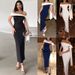 Women's Off-Shoulder Long Dress European American Style Slim Fit Bow Detail Elegant Sexy Bodycon Fashionable Design_ecoleips.com