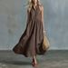Women Summer French Style Linen Sleeveless Halter Dress Loose Fit A Line Casual Dress For Women Fashion Daily Wear_ecoleips.com