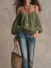 Chic Off-Shoulder Blouse With Puff Sleeves - Flowy Vacation Shirt For Women, Solid Color Loose Fit Tops_ecoleips.com