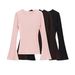 Stylish Ribbed Flare T-Shirt For Women - Soft & Comfortable, Versatile Casual Wear, Loose Fit, Long Sleeve, Round Neck (Pink/Black/Brown, S/M/L)_ecoleips.com