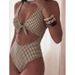 Women's Plaid Lace-Up Bikini One Piece Swimsuit European American Style Beach Hot Spring Swimwear Cross Border 2026 New_ecoleips.com