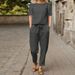 Women's Cotton Summer Outfit Set Oversized Cover Up Short Sleeved O Neck Wide Leg Pants_ecoleips.com