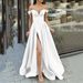 Elegant Strapless V-Neck Backless Maxi Dress With High Slit & Flowy A-Line Hem_ecoleips.com