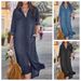 Women's Classic Denim Shirt Dress With Pocket – A-Line Long Sleeve Casual Maxi Skirt For Everyday Wear (Blue, Dark Blue, Black Grey, S-5xl)_ecoleips.com