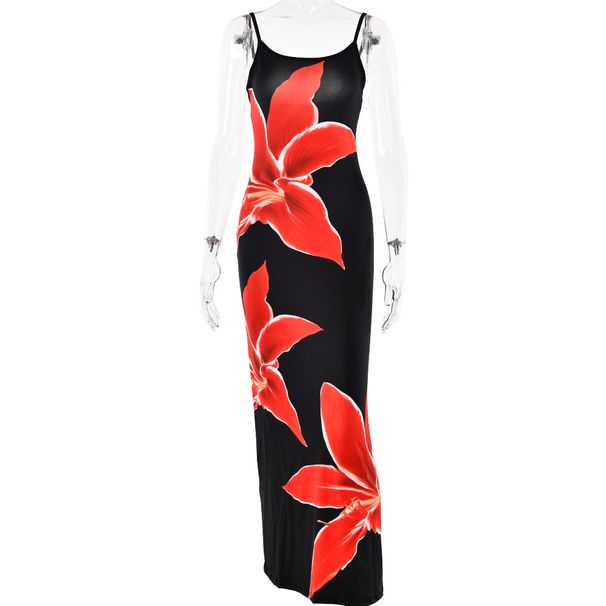 Sexy Women Spaghetti Strap Beach Dress Sleeveless Floral Print Elegant Slimming Long Summer Vacation Maxi Dress_ecoleips.com