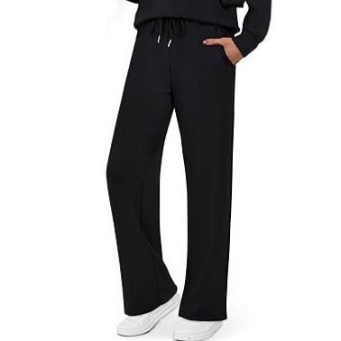 Women's Fleece Lined Sweatpants Loose Straight Leg Casual Solid Color Autumn Winter Comfortable plus Size Trousers_ecoleips.com