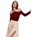 Voya Women's Sexy Style Off Shoulder T-shirt For Spring And Summer Slim Fit Hanging Neck Wine Red Long Sleeved Top_ecoleips.com
