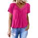 Cross-border Foreign Trade European And American Clothing T-shirt, New Casual Pleated Solid Color V-neck_ecoleips.com