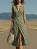 Women's Clothing Long Dress Button Down Slit Simple Stylish Spring Summer New America Style_ecoleips.com