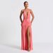 Women's Clothing Autumn New Sexy Temperament Slim V Neck Hot Girl Solid Color Halter Neck Slit Dress_ecoleips.com