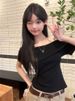 2024 New Slim-Fit Solid Color Pullover Top, Ins Trendy Pure Desire Style, Elegant Off-Shoulder Short-Sleeve T-Shirt For_ecoleips.com