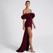 High-End Elegant Off-Shoulder Banquet Dress European American Style Slit Fishtail Design Wholesale 2025_ecoleips.com