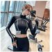 Women's Clothing New Elastic Tight Fitness Tops Women's Half Zip Stand Collar Sports T Shirt_ecoleips.com