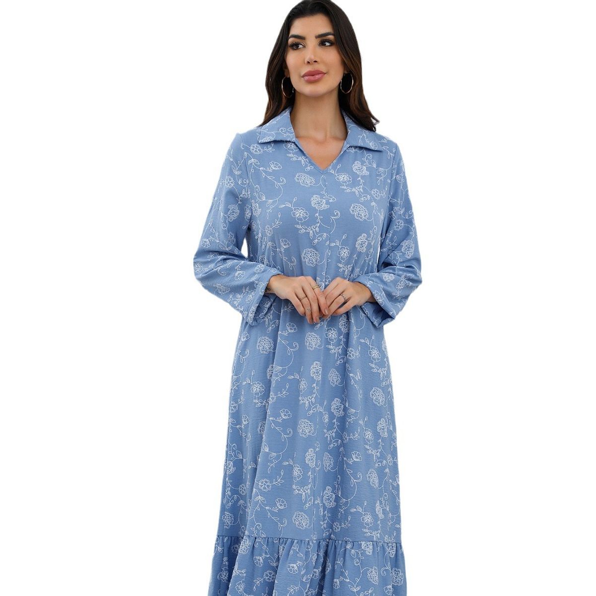 New Cross-border Foreign Trade Product: Middle Eastern Print Casual Long Dress, Abaya, Long-sleeved Dress_ecoleips.com