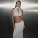 Fashion Women's Deep V Sexy Backless Halter Top Bodycon Ruched Long Skirt Set_ecoleips.com