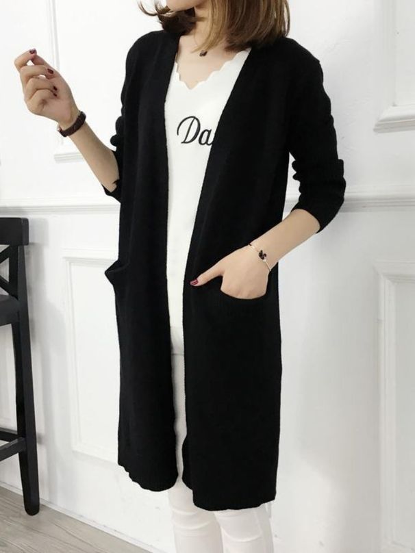 K New Women's Sweater Cardigan, Long Coat With Big Pockets, Loose Large Size Cardigan Jacket_ecoleips.com