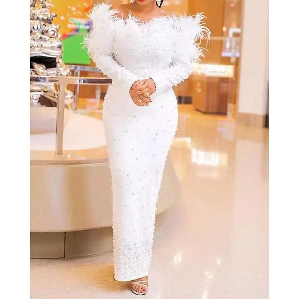 Beaded Hip Evening Dress – Sexy Long Skirt Wedding & Party Gown (White/Black, S-XL)_ecoleips.com