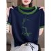Women's Color-Block Cotton T-Shirt – Slim-Fit Fashion Top With Unique KO Cat Print (6 Colors, S-2XL)_ecoleips.com