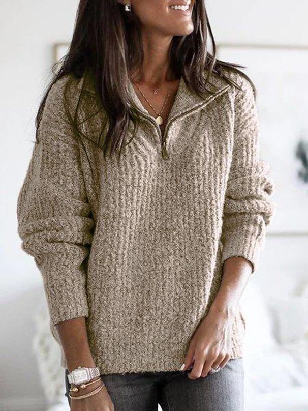 2026 Wish European And American Autumn Winter Zipper Pullover Long Sleeve Knit Sweater Cardigan_ecoleips.com