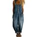 Retro Women's Distressed Loose Fitting Casual Denim Jumpsuit Adjustable Buckle Waist_ecoleips.com