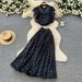 Women's French Style Two Piece Set Heart Print Ruffled Round Neck Top High Waisted Full Length Skirt_ecoleips.com