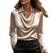 Women's Clothing Temperament Solid Color Satin Collar Top Shirt_ecoleips.com