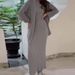 Oversized Knit Sweater Dress Set - Cozy Long Sleeve Lounge Dress With Slit Skirt, Soft Polyester Blend For Autumn/Winter Casual_ecoleips.com