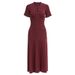 Elegant Petite Women's Knit Dress with round Neck Short Sleeve Lace-Up Detail Ribbed Button-Down Midi Dress_ecoleips.com