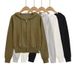Women's Knitted Hooded Zip-Up Long Sleeve Sweatshirt - Short Length With Pockets & Drawstring - Casual Streetwear Pullover_ecoleips.com