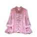 French Style Women's Top Heavy Duty Beaded Lace Patchwork Pearl Mesh Warm Unique Niche Design for Ladies_ecoleips.com