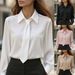 2025 European And American Cross-Border New Autumn Solid Color Casual Tie Long Sleeve French Shirt Women's Blouse_ecoleips.com