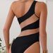 Women's One Piece Swimsuit European American Style Sexy One Shoulder Solid Color Patchwork Fashionable_ecoleips.com