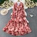 French Romantic Floral Print Dress – Wrap Waist Maxi Dress With Ruffle Sleeves & Flowy Skirt (7 Colors, One Size) | Boho Chic Spring/Summer Dress_ecoleips.com