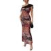 2025 Foreign Trade Off-Shoulder Printed Mesh Dress For Women, Summer Cheongsam, Sexy Slim-Fit Bodycon Long Dress, Light_ecoleips.com