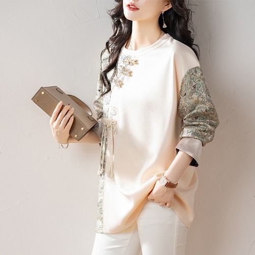 New Chinese-style Age-reducing Color-blocked Jacquard Long-sleeve Sweatshirt, Plus-size Women's Autumn Top With_ecoleips.com