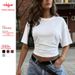 Women's Smocked Waist Short Sleeve Tops - Soft Knit Stretch Casual Blouse With Ruffle Sleeves For Daily Wear_ecoleips.com