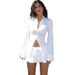 2024 Summer Women's Fashion Casual Trendy Long Sleeve Shirt Zipper Waist Top And Short Skirt Two-Piece Set_ecoleips.com
