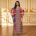 Colorful Hot Fix Rhinestone Pattern Batwing Sleeve Dress for Women for Everyday Outings And Family Gatherings Loose Fit Muslim Fashion_ecoleips.com