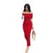 2024 Spring European And American Off-Shoulder Ruched Slim Fit Flattering Slit Base Long Dress_ecoleips.com