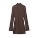 Women's Clothing Women's European American Style Silk Scarf V Neck Long Sleeve Short Dress Early Spring For Formal & Casual_ecoleips.com
