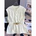 Women's French Style Stand up Collar Sleeveless Cardigan Shirt Unique Tea Colored Top with Belt New Summer Style_ecoleips.com