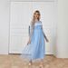 Verve Muslim Women's Clothing Spring Summer Elegant Solid Color Mesh Set Dress_ecoleips.com