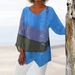 Women's Retro Distressed Marble V Neck T-Shirt European American Style 3/4 Sleeve Loose Top for Autumn 2024_ecoleips.com