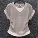 Women's Rhinestone Layered Short Sleeve T-Shirt – 90% Cotton 10% Spandex Blend Mock Two-Piece Casual Top_ecoleips.com
