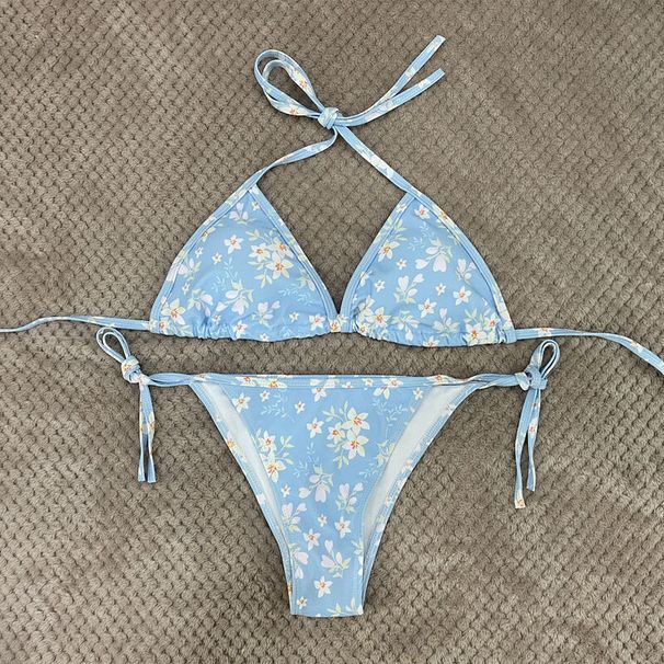 Women's Swimsuit Fashion Silk Star Same Style Seaside Beach Print High Waist Strap Bikini_ecoleips.com